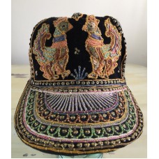 THAI HAT  Vtg Embroidered Jeweled Buddhist Thailand Velour Hat  Sz 7  eb-61484193